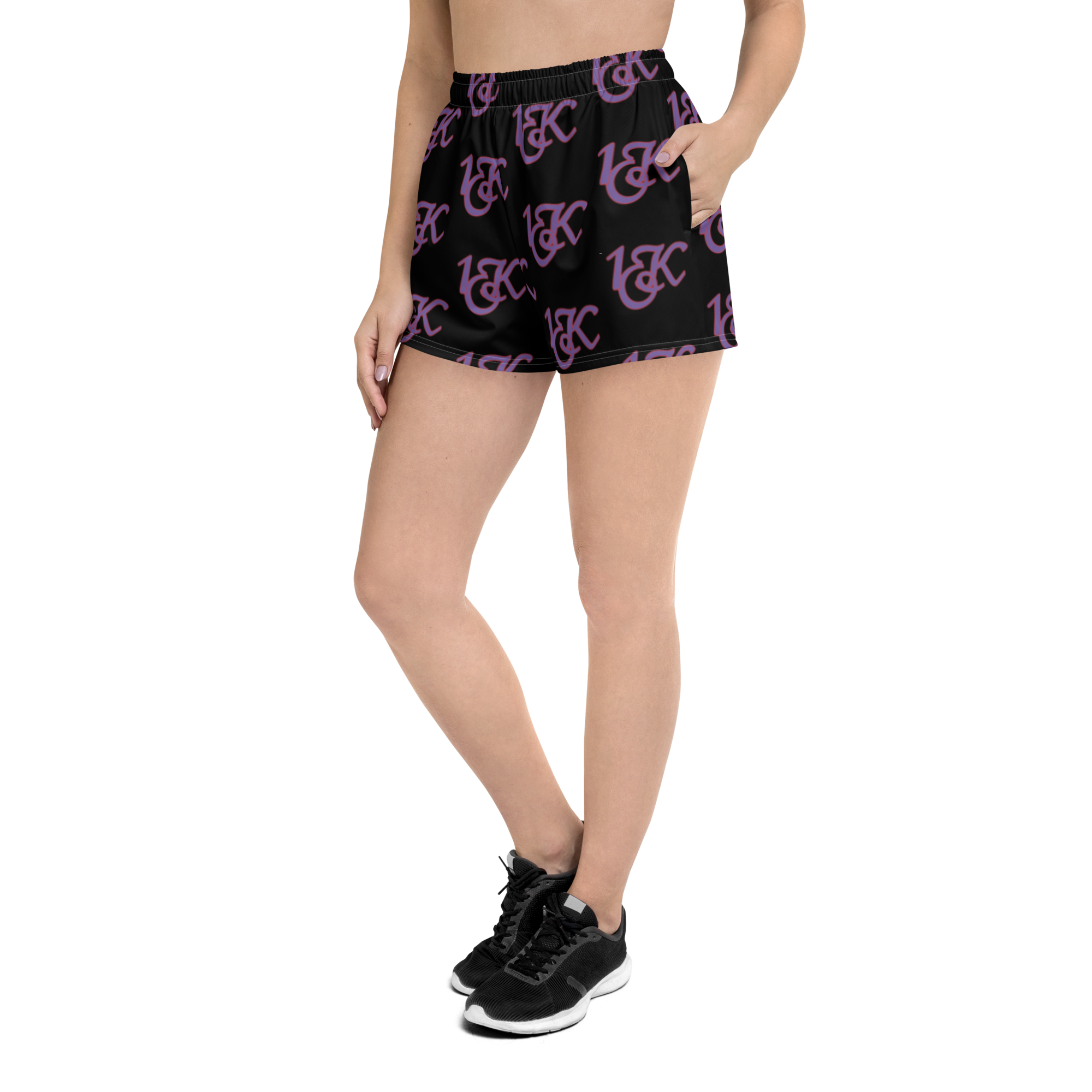 "1OK" Women's Athletic Short Shorts (Black/Purple/Red)