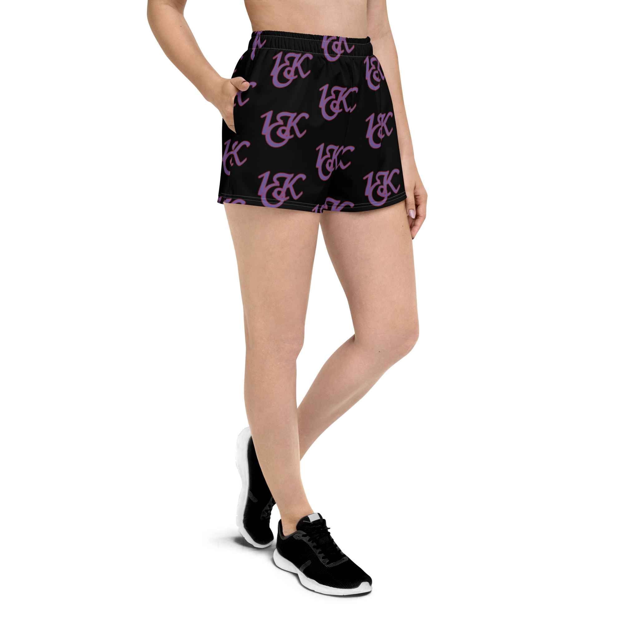 "1OK" Women's Athletic Short Shorts (Black/Purple/Red)